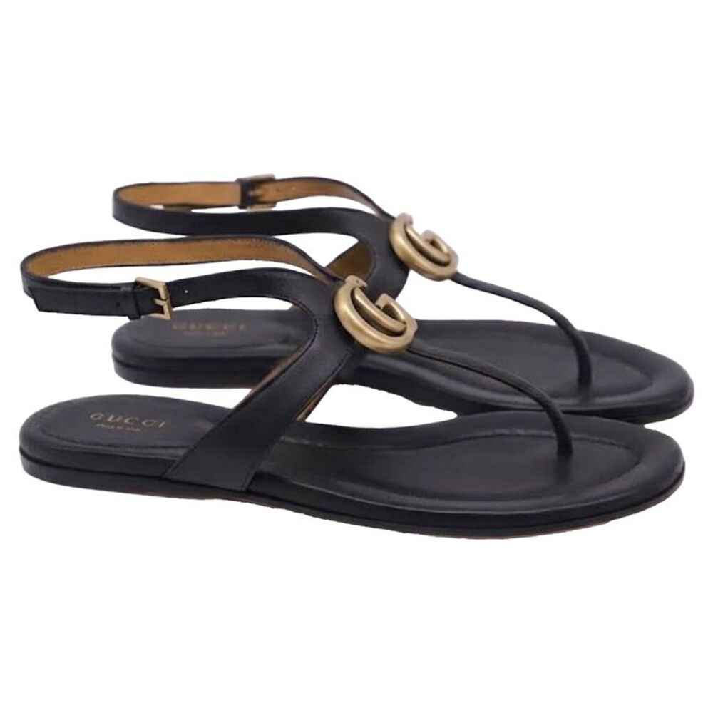 Gucci GG Marmont Ankle Strap Sandals in Black Leather
